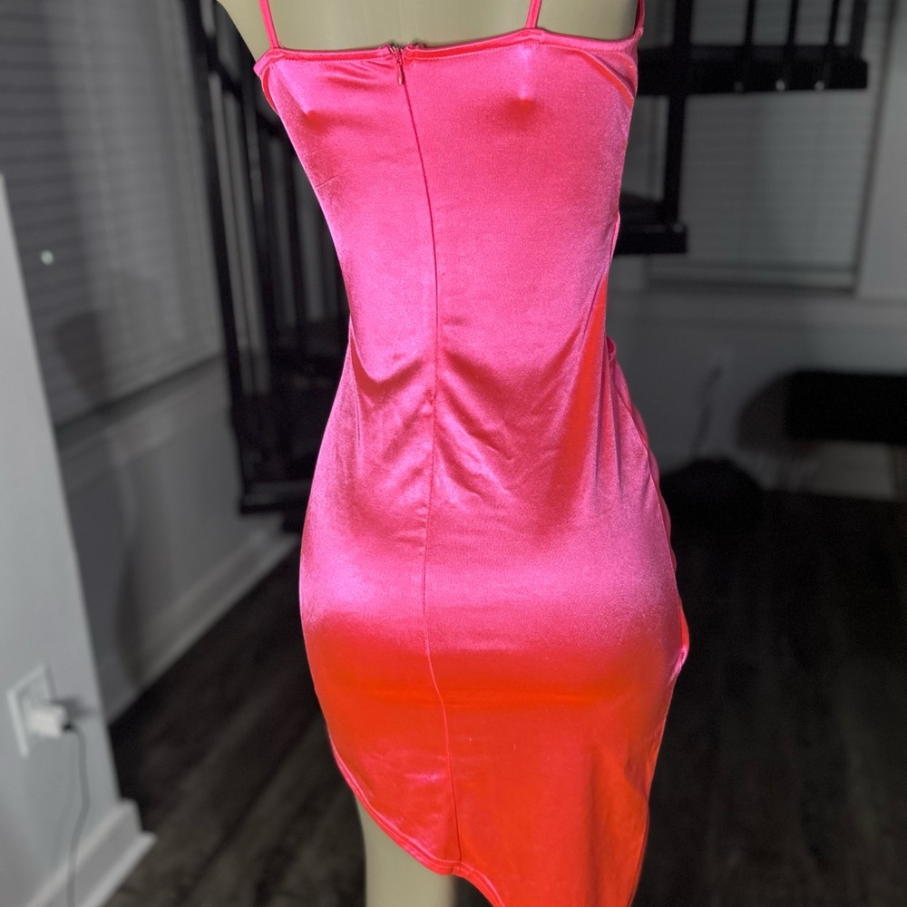 $25 DRESS SALE! Better Be Neon Pink Asymemmetrical Dress - Picture 6 of 6